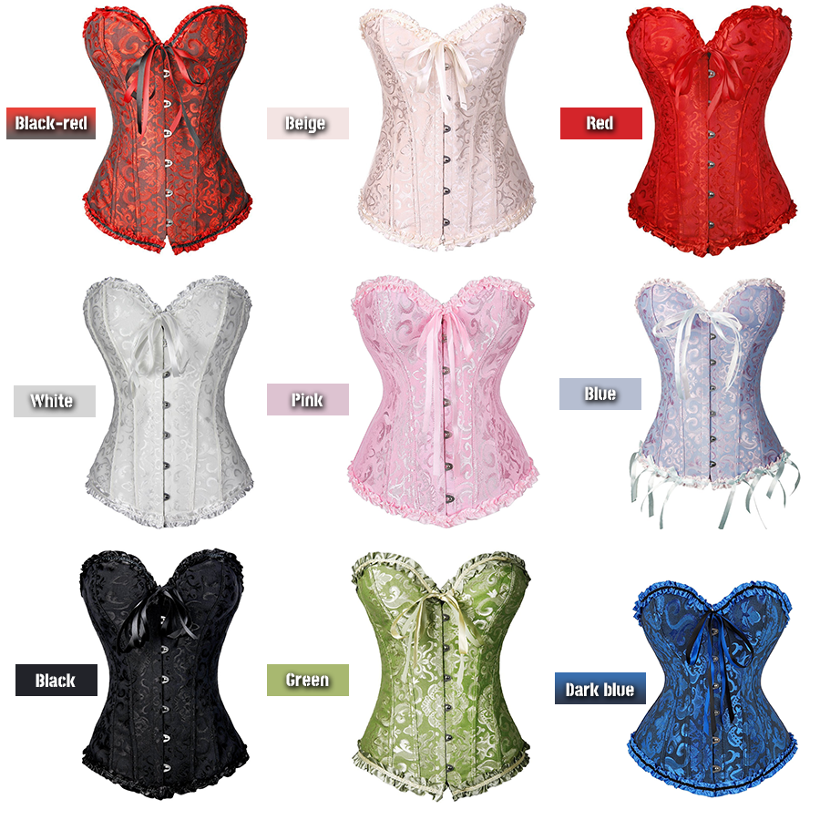 【🔥One piece Free shipping/order Free underwear】Women's Lacing Corset Top Satin Floral Boned Overbust Body Shaper Bustier